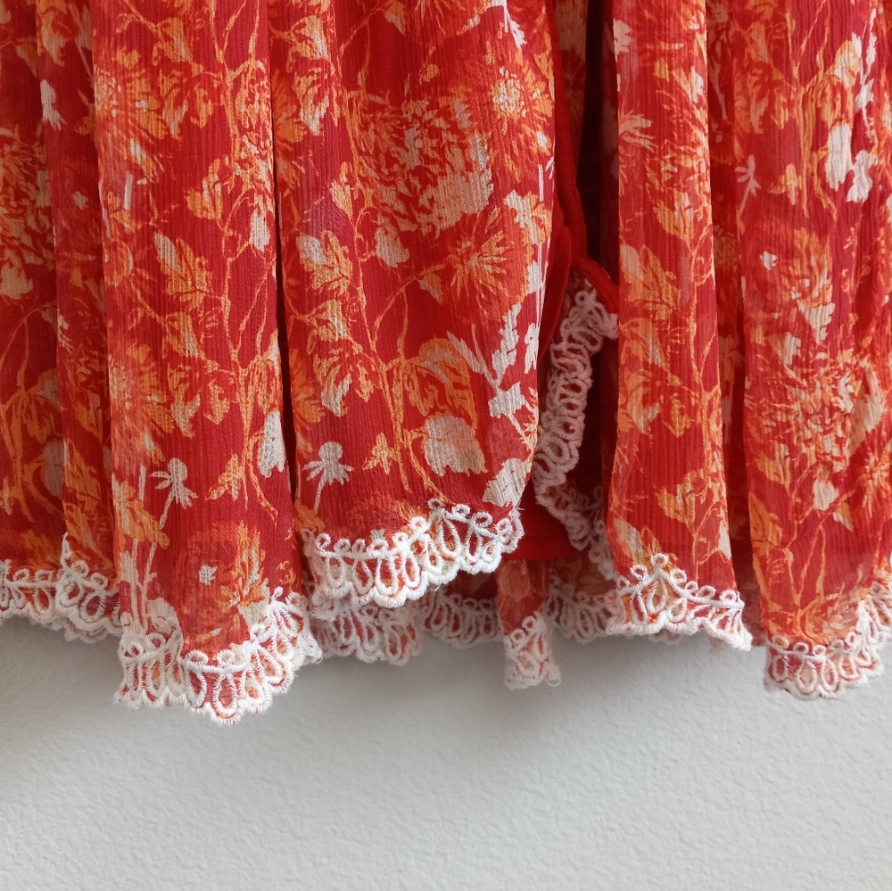 Hemant & Nandita Dawn Silk Midi Dress Orange Floral M - Picture 7 of 16